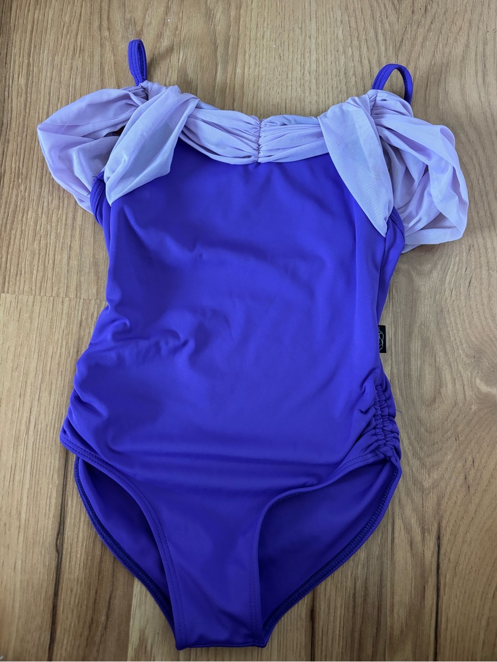 Tiger Friday Girls Purple leotard with Light Lavender Ruffle Sleeves